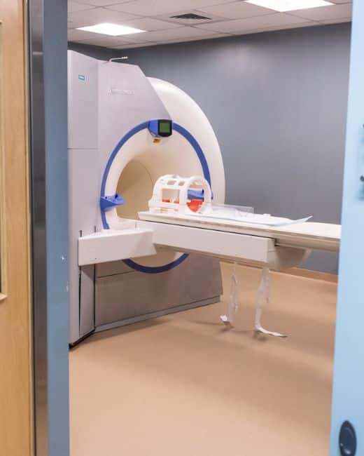 MRI machine positioned in a hospital room